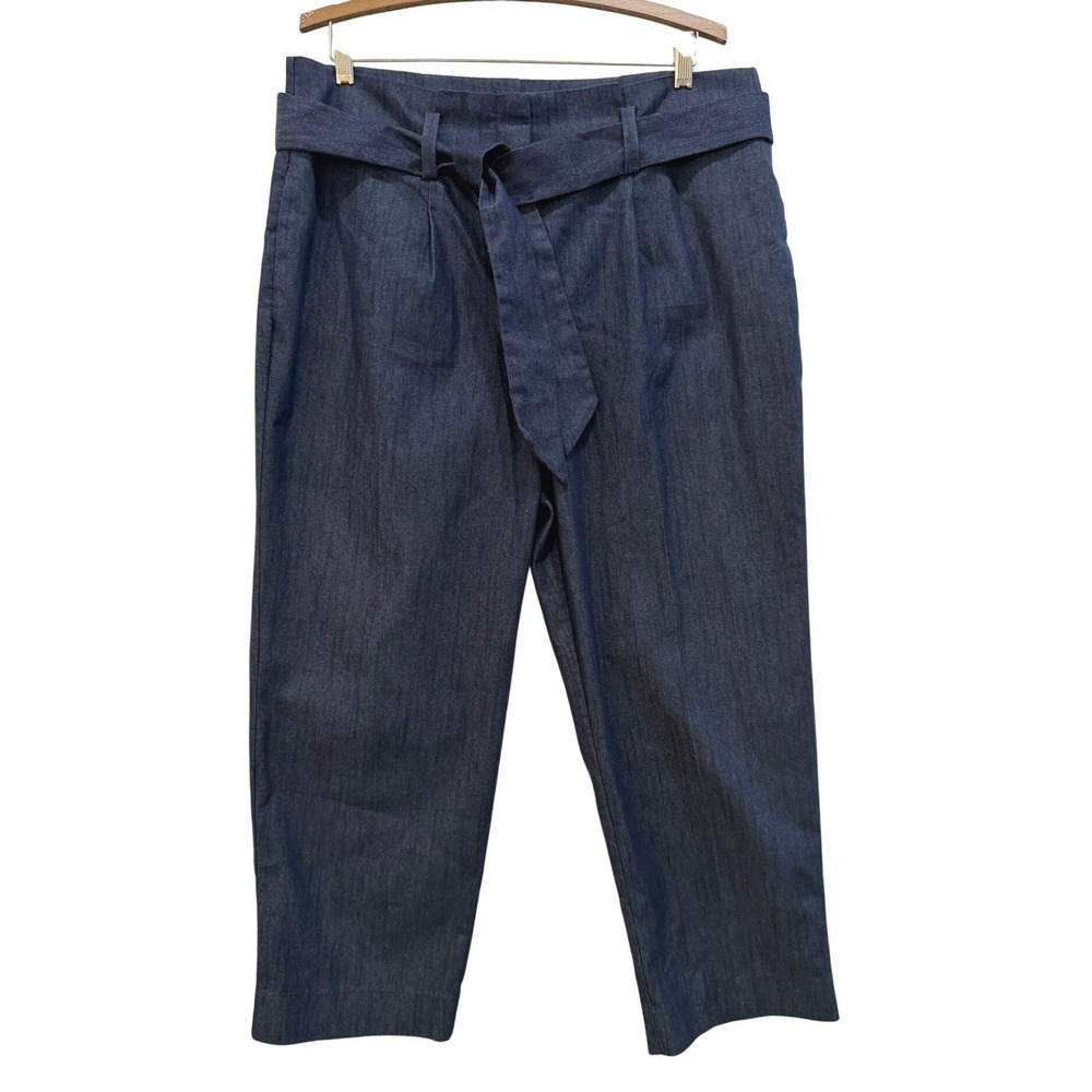 The Limited Women's 12 Dark Wash Denim Pleated Tie Waist Cropped Trousers Pants